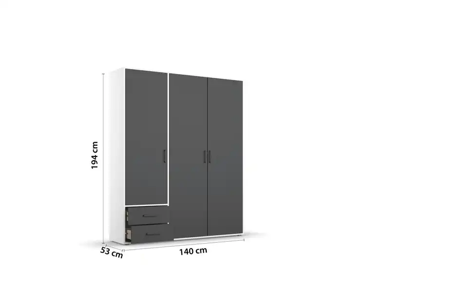 Drehtürenschrank Absetzung: Weiß 140 cm 3 Stück