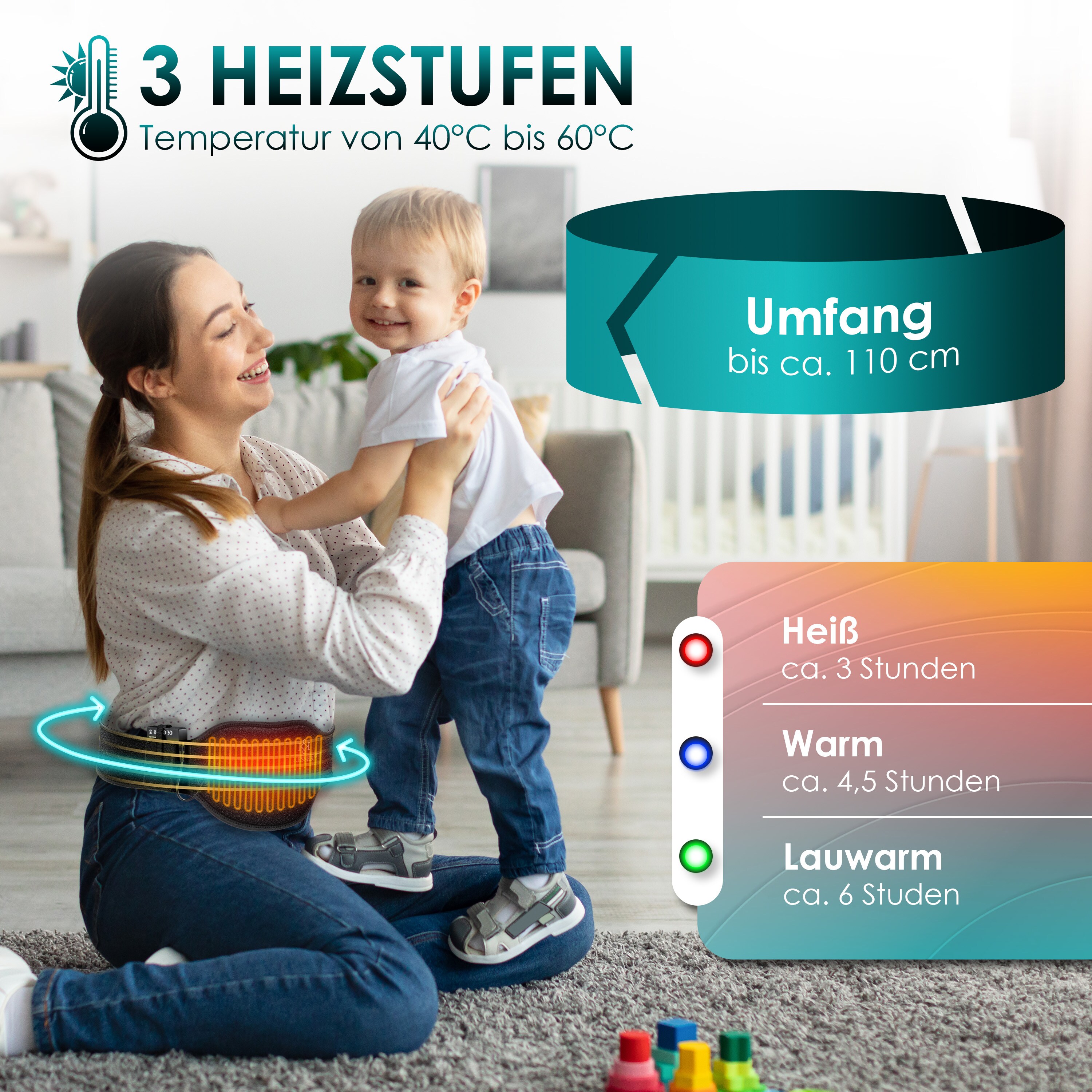 KESSER® Heizgürtel mit Akku Wärmegürtel mit 3 Heizstufen Ferninfrarot To Go für Bauch Rücken Nacken Schulter Lenden | Elektrisches Heizkissen mit Abschaltautomatik