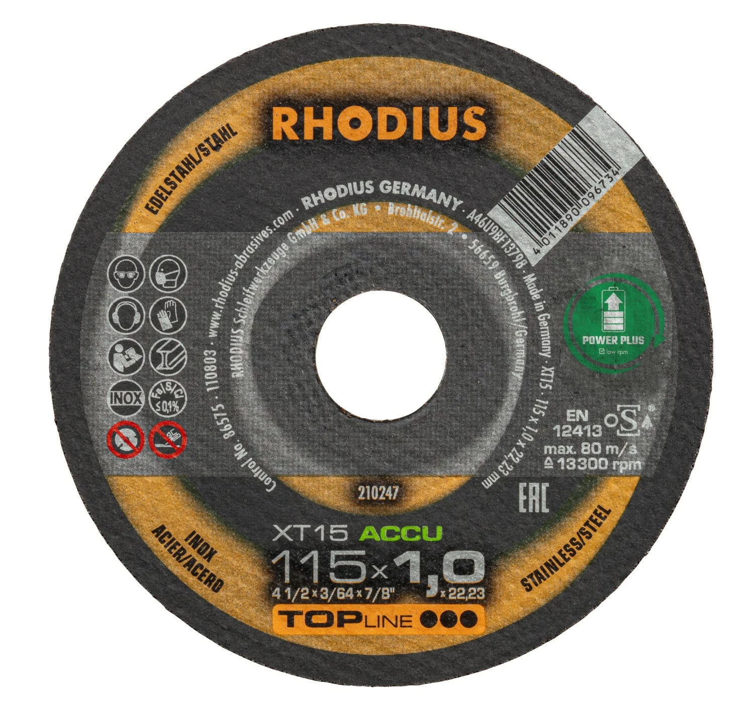 Rhodius 210247 XT15 ACCU TOPline lll Doorslijpschijf extra dun 115 x 22,23 x 1mm (10 st)