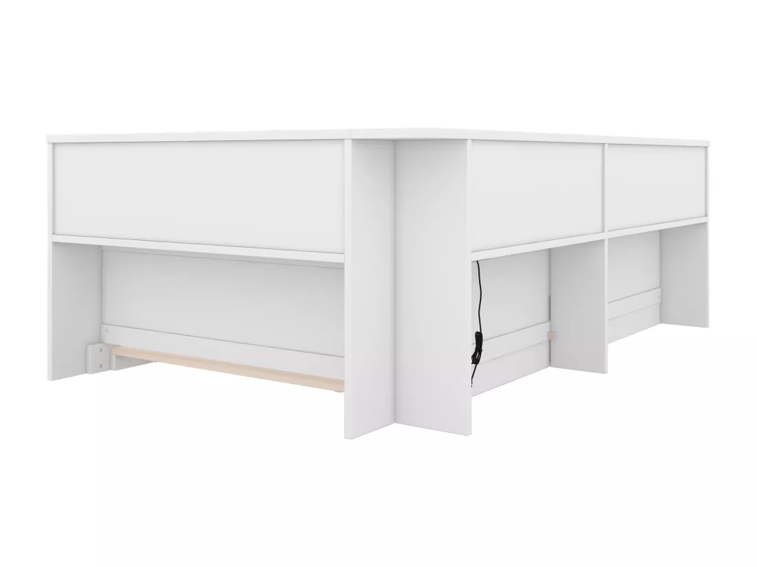 Lit banquette 90x200cm - avec Ports de USB et rangements - Blanc