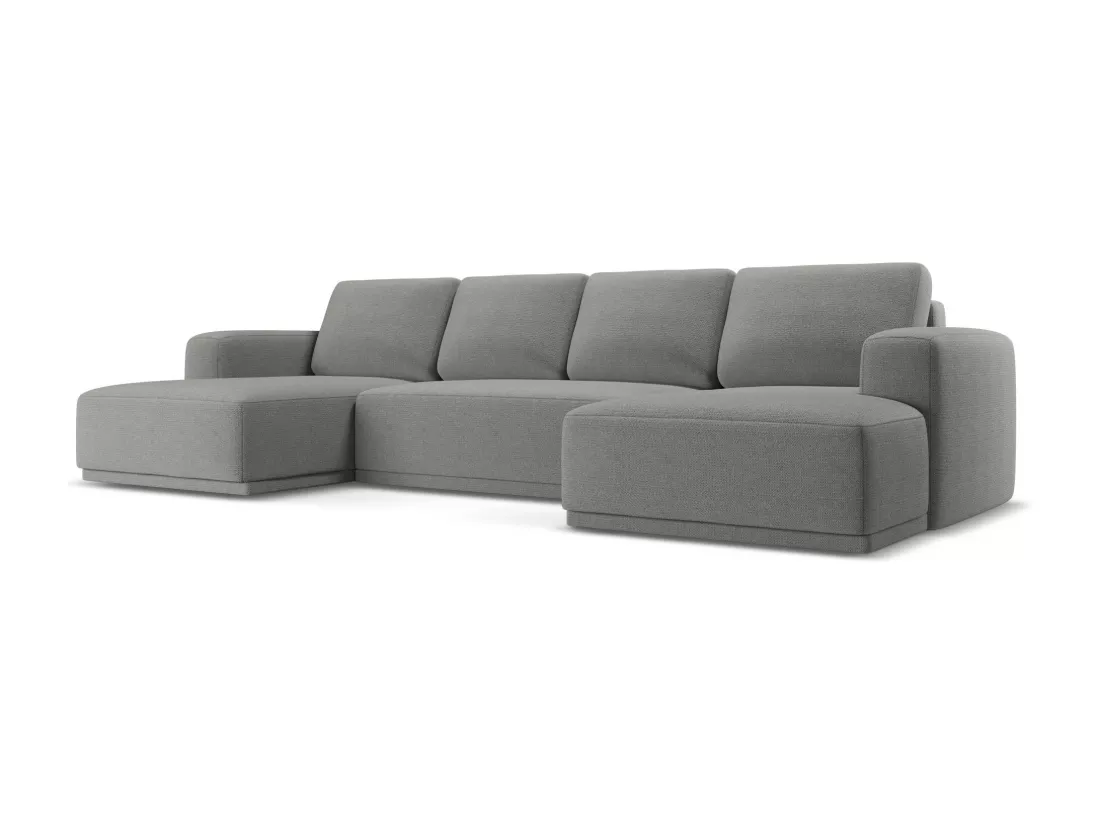 Canapé d'angle panoramique convertible en tissu chenille - éléphant - KAILA