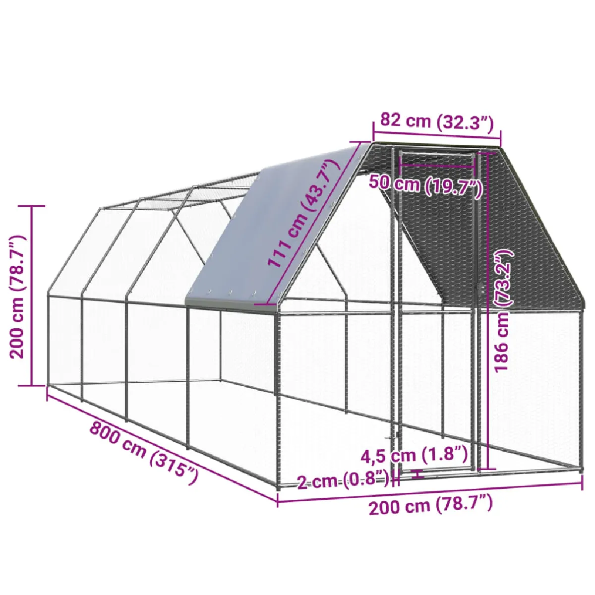 vidaXL Poulailler d'extérieur 2x8x2 m
