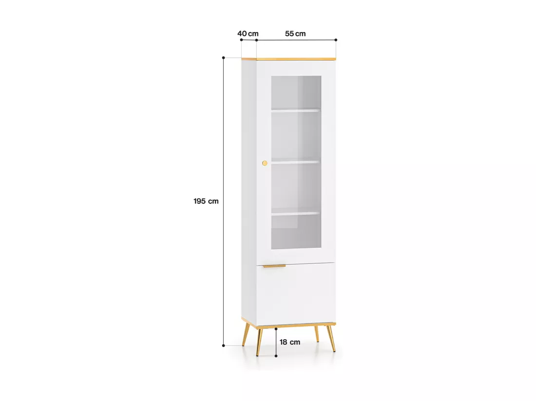 Vitrine 2 portes Zora Blanc et Doré