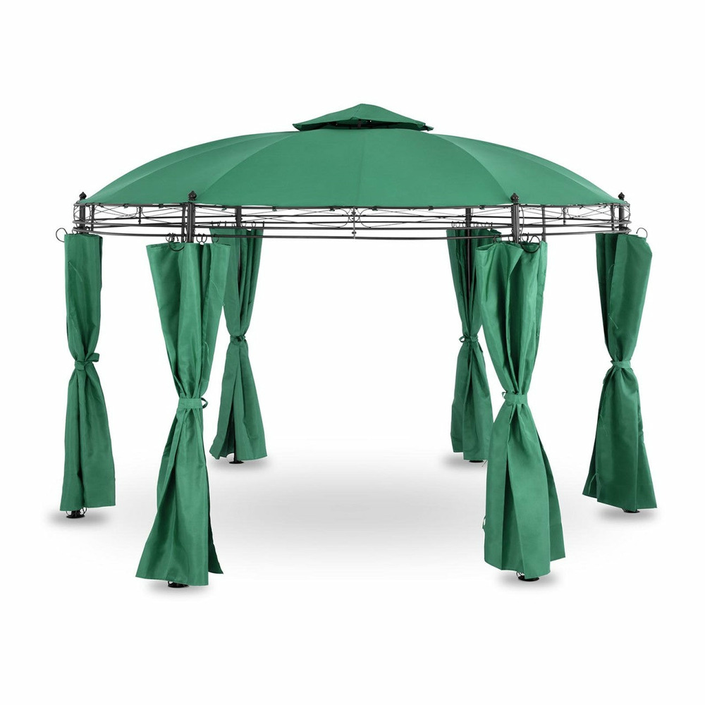 Pergola pavillon barnum tonnelle tente abri gazebo de jardin terrasse beige vert - diamètre 3,50 m - 180 g/m²