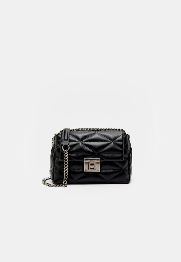 Bolsa transversal pequena com estampa geométrica acolchoada
