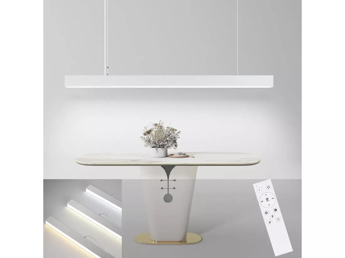 NETTLIFE Suspension LED 32W Blanc Diam.107CM Moderne Aluminium Dimmable Hauteur Réglable avec Longue Conception Linéaire pour Salle à Manger