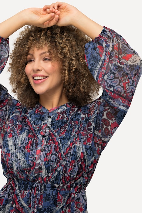 Kleid, Paisleymuster, Tunika-Ausschnitt, Langarm
