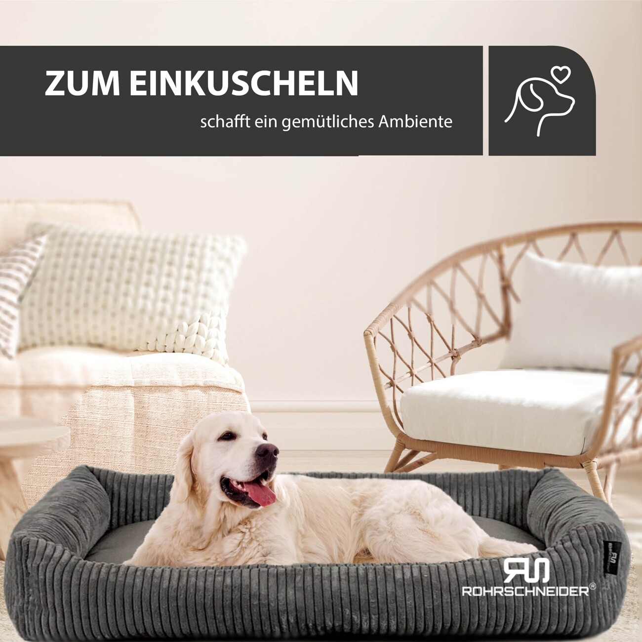 Rohrschneider Hundesofa XXL mit Gratis-Beigabe, weicher Cord