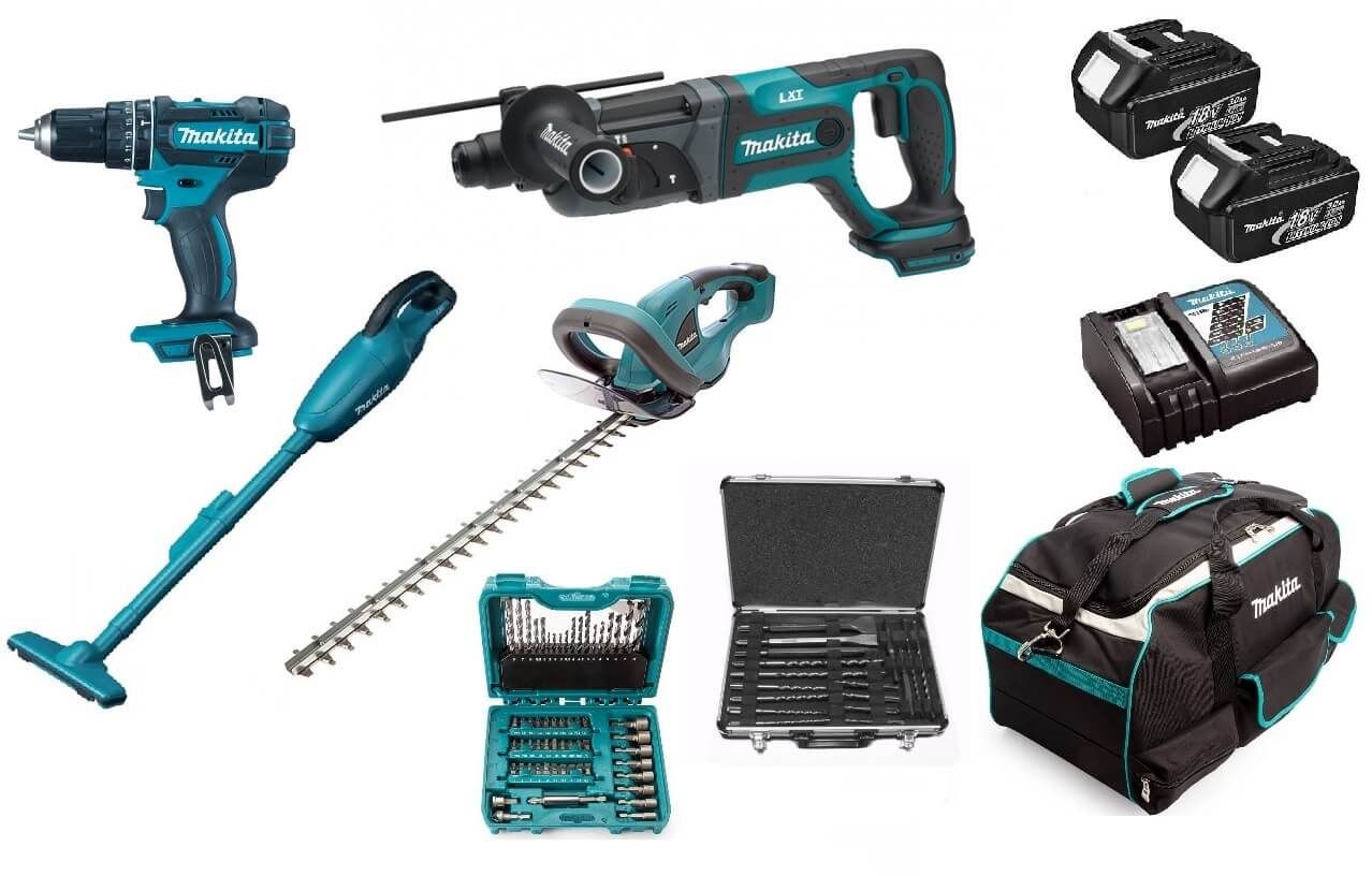 Makita 18V Li-ion accu combiset in en om het huis & accessoires (2x3.0ah)