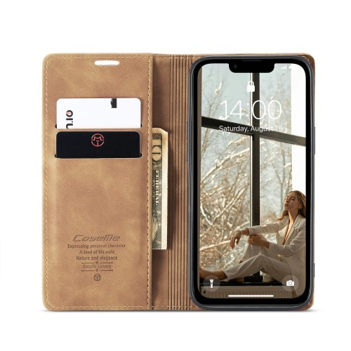 iPhone 16e Leder Tasche Flip Wallet Etui mit Kartenfächern - Hellbraun