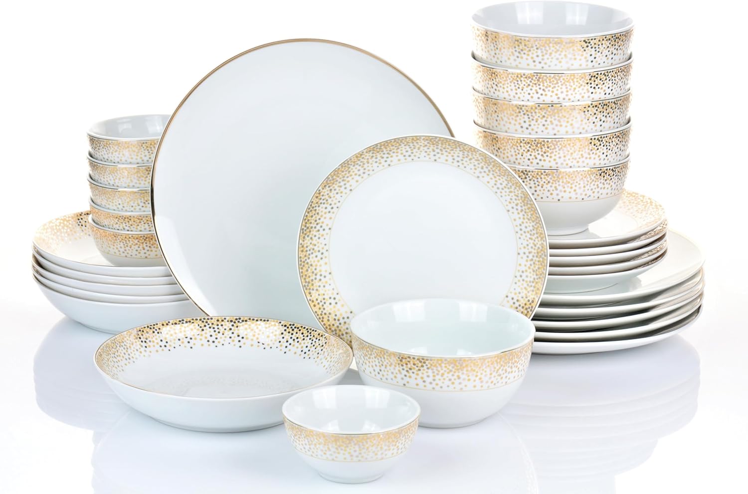 Kombiservice Geschirr DUSTY GOLD 30teilig für 6 Personen/Christmas Gold - festliche Golddekoration/Porzellan runde Form/Waterside England by Retsch Arzberg