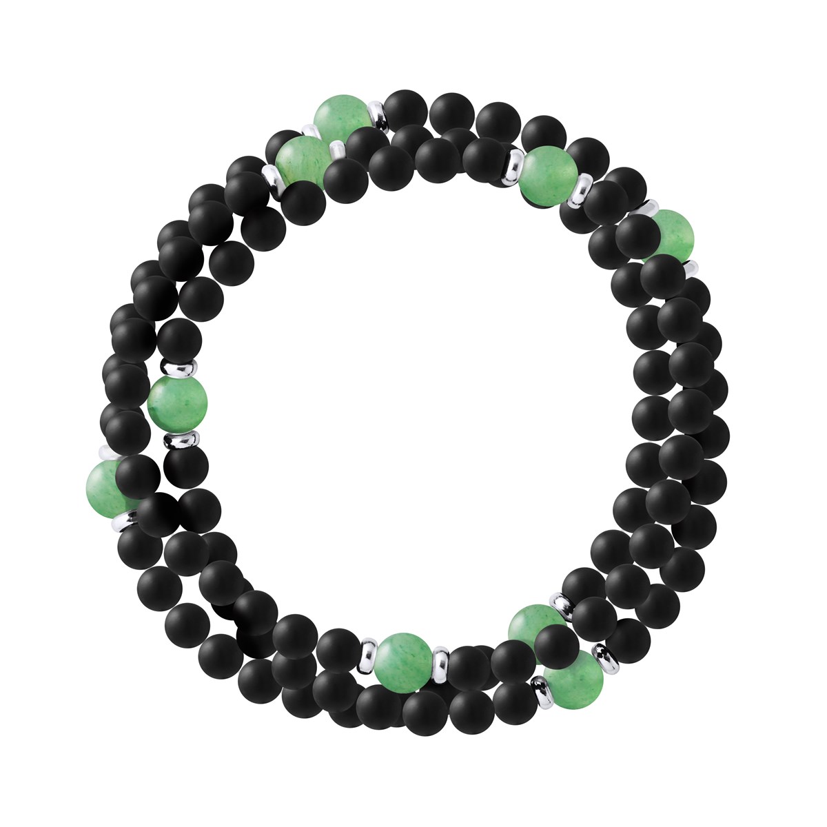 Bracelet Triple Rang SHAMAN, Aventurine Verte, Agate Noire Matte , Argent 925