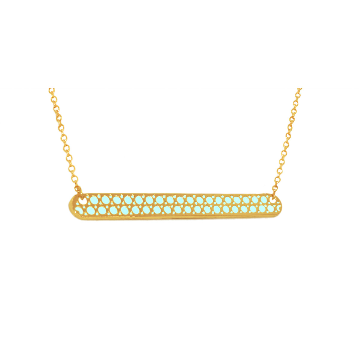 Collier avec  pendentif barre coloré -doré à l 'or fin