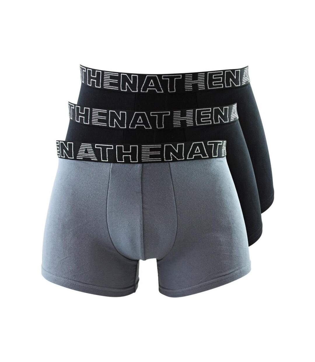 ATHENA Lot de 3 Boxers Homme Coton BASIC COLOR Noir Gris