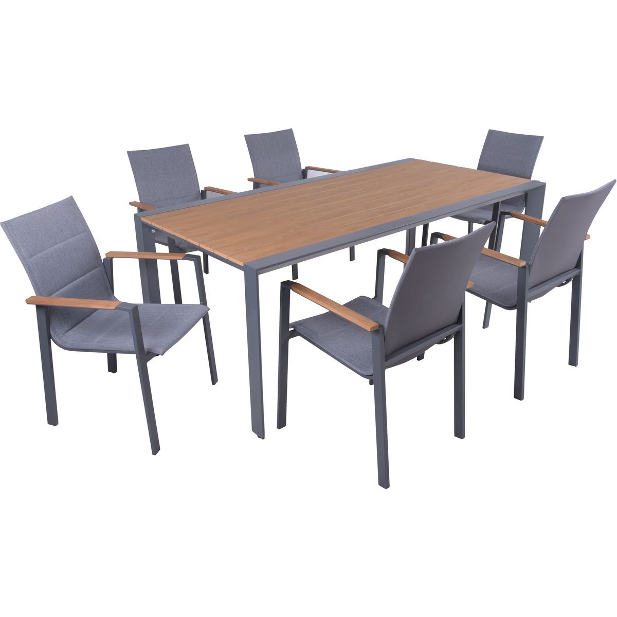 7-teilige Tischgruppe SILEA/DAVINA - anthrazit-braun - Aluminium