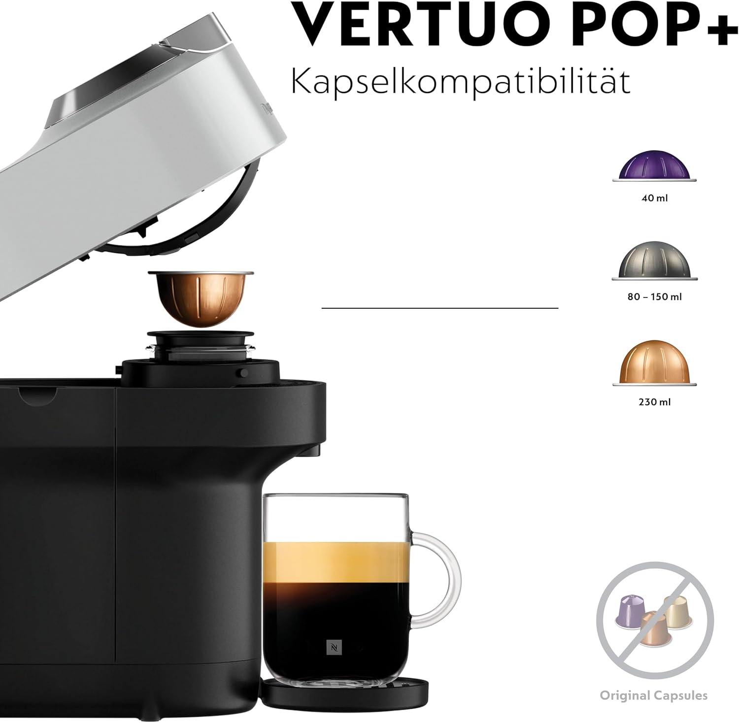 Nespresso Vertuo Pop+ Kaffeekapselmaschine Silber | Gourmetkaffee mit perfekter Crema in 4 Tassengrößen