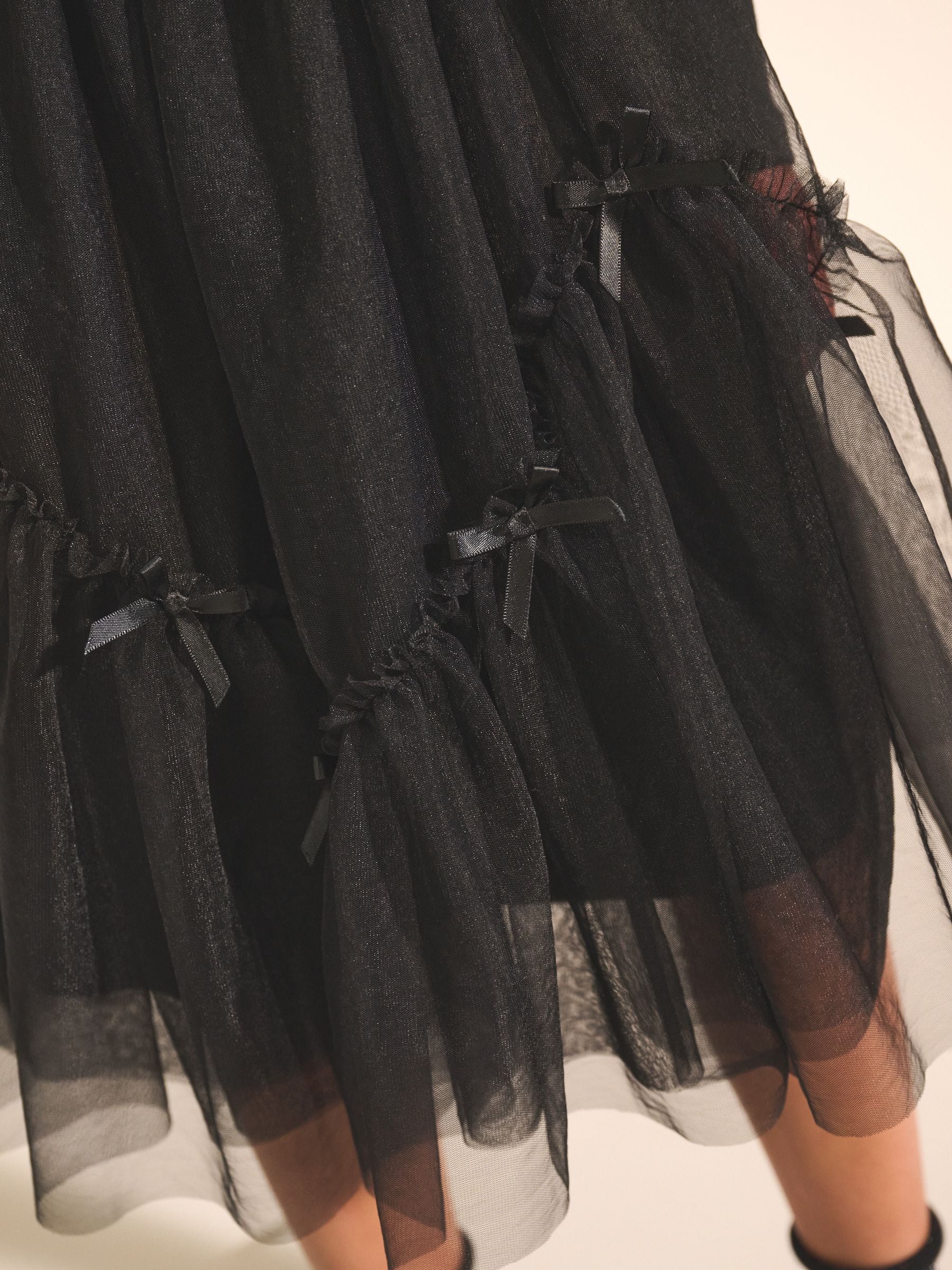 Zwart - Mesh rok met strikdetail (3-16jr)