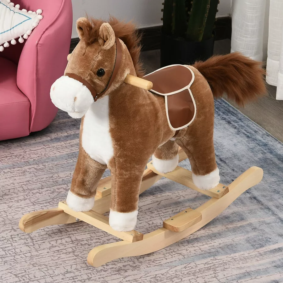 HOMCOM Kinder Schaukelpferd mit Tiergeräusche braun