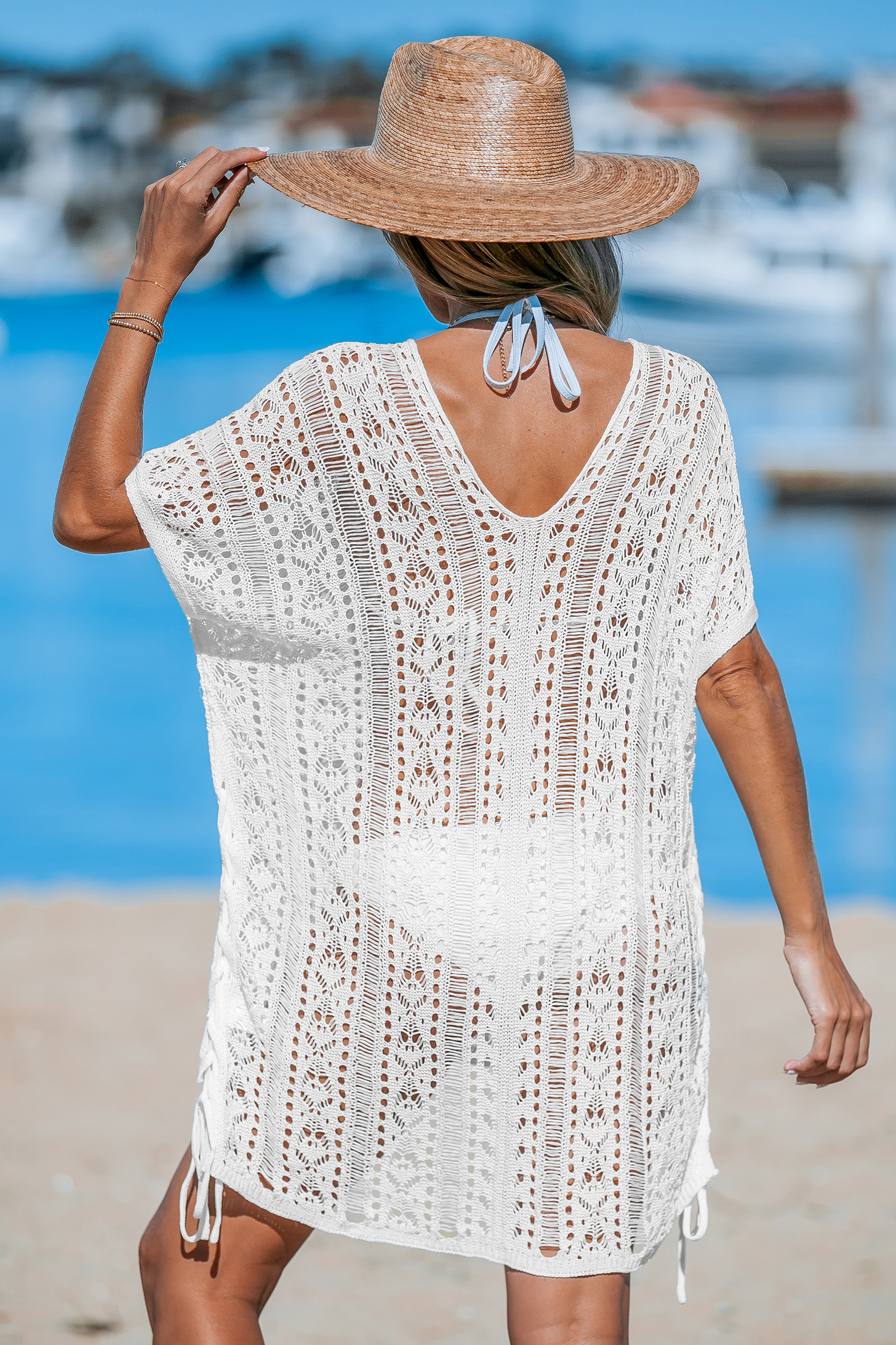 Robe cover up mini à lacer blanche