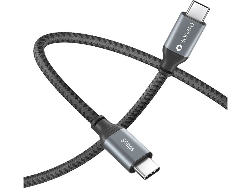 sonero USB-Kabel USB C - USB C 1 m USB-C auf USB-C Kabel - 3.2 Gen 1, 5 GBps, 60W PD, DP Alt Mode – grau/schwarz - 0.50m