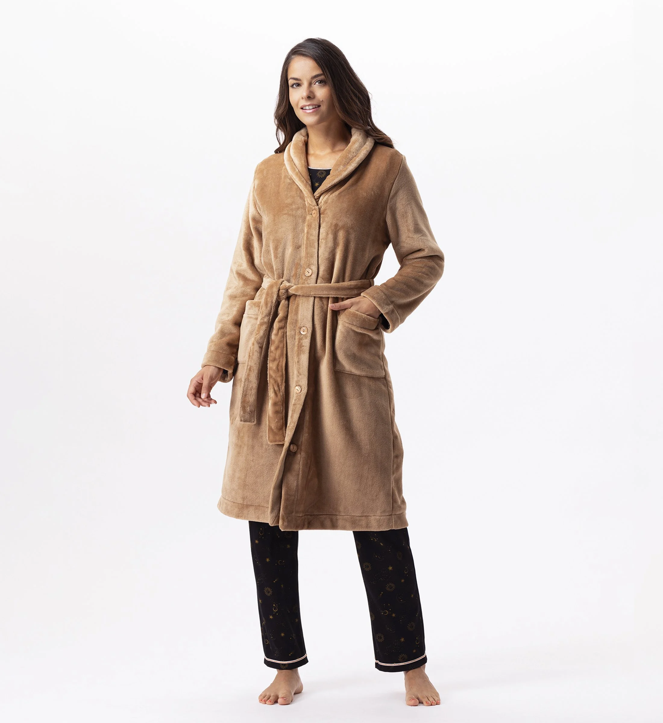 ESSENTIEL H51B - Robe de chambre en peluche flanelle | Marron