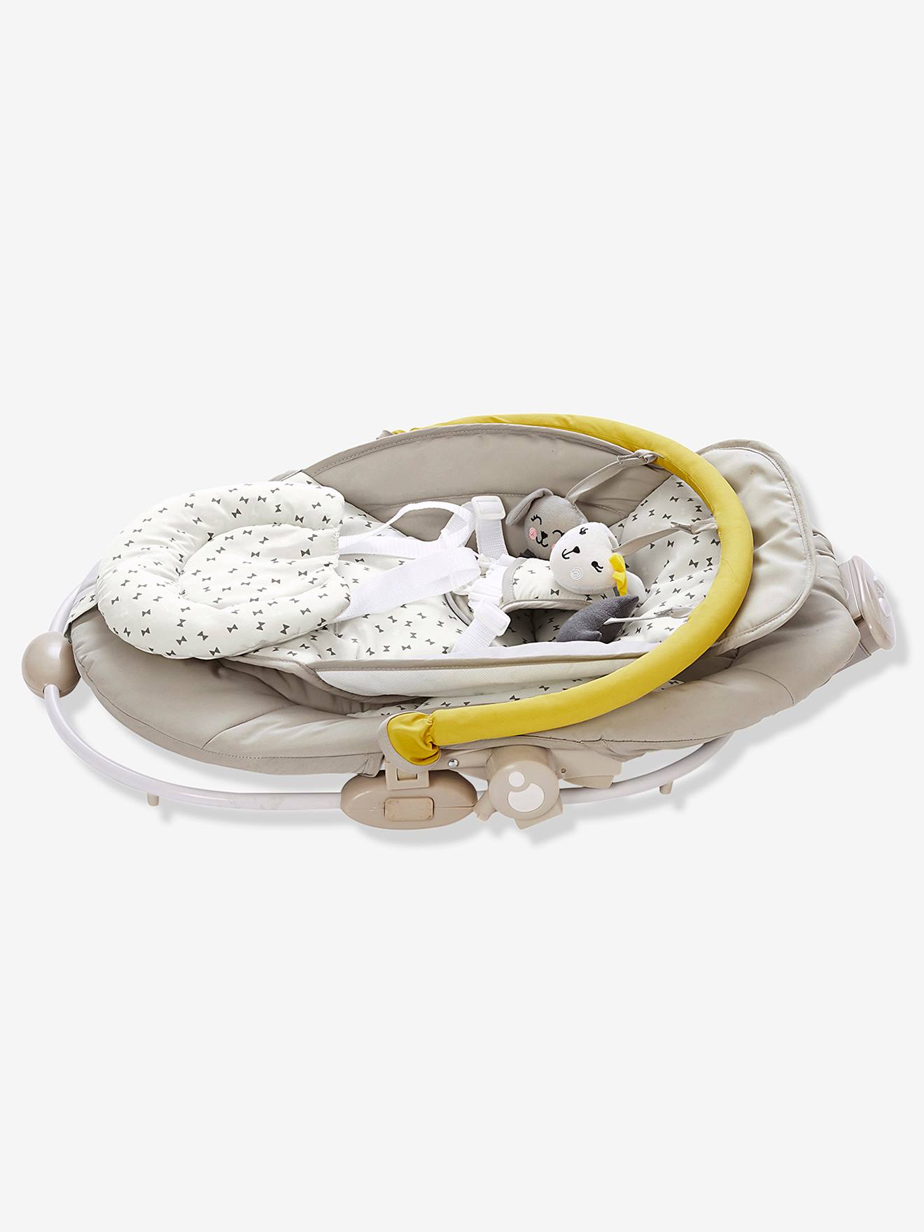 Cadeira de balanço Babyswing VERTBAUDET com arco de atividades, estampa cinza