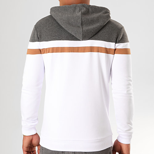 Sweat Capuche Slim Fit Tricolore 843 Blanc Anthracite Camel