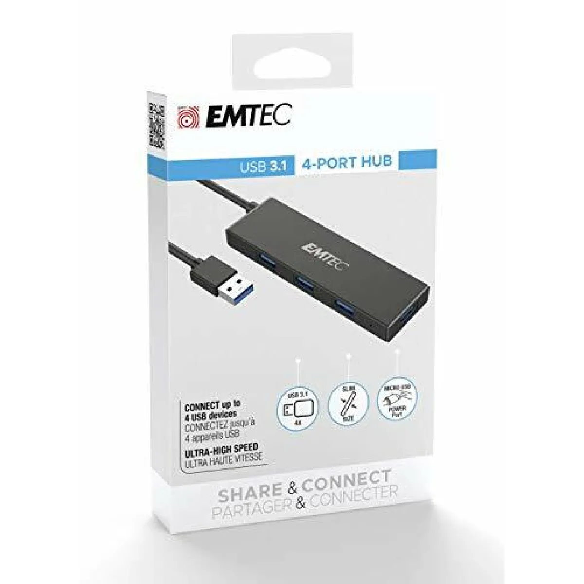 EMTEC Hub USB 4 Ports - Ultra Slim Noir