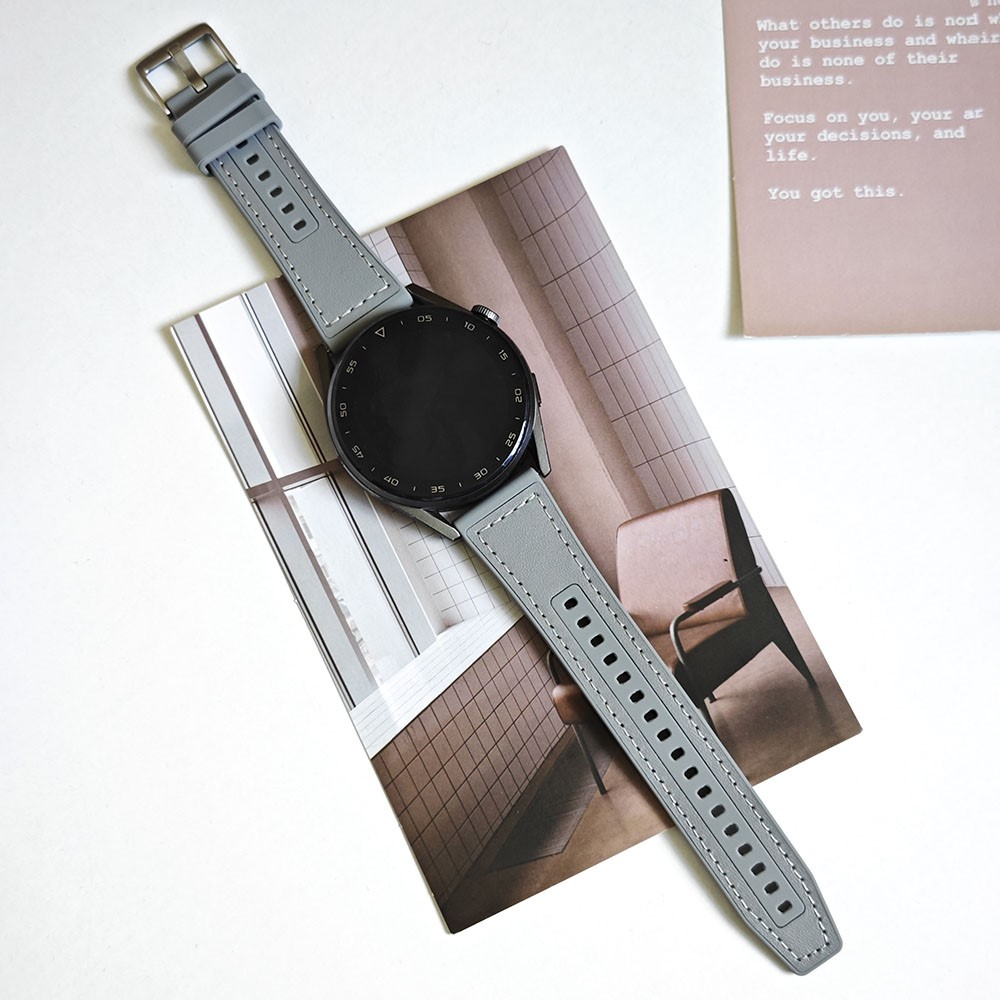 Samsung Galaxy Watch Active 2 (44mm) Echtleder / Silikon Armband (Gelenkumfang: 170-220mm) - Grau