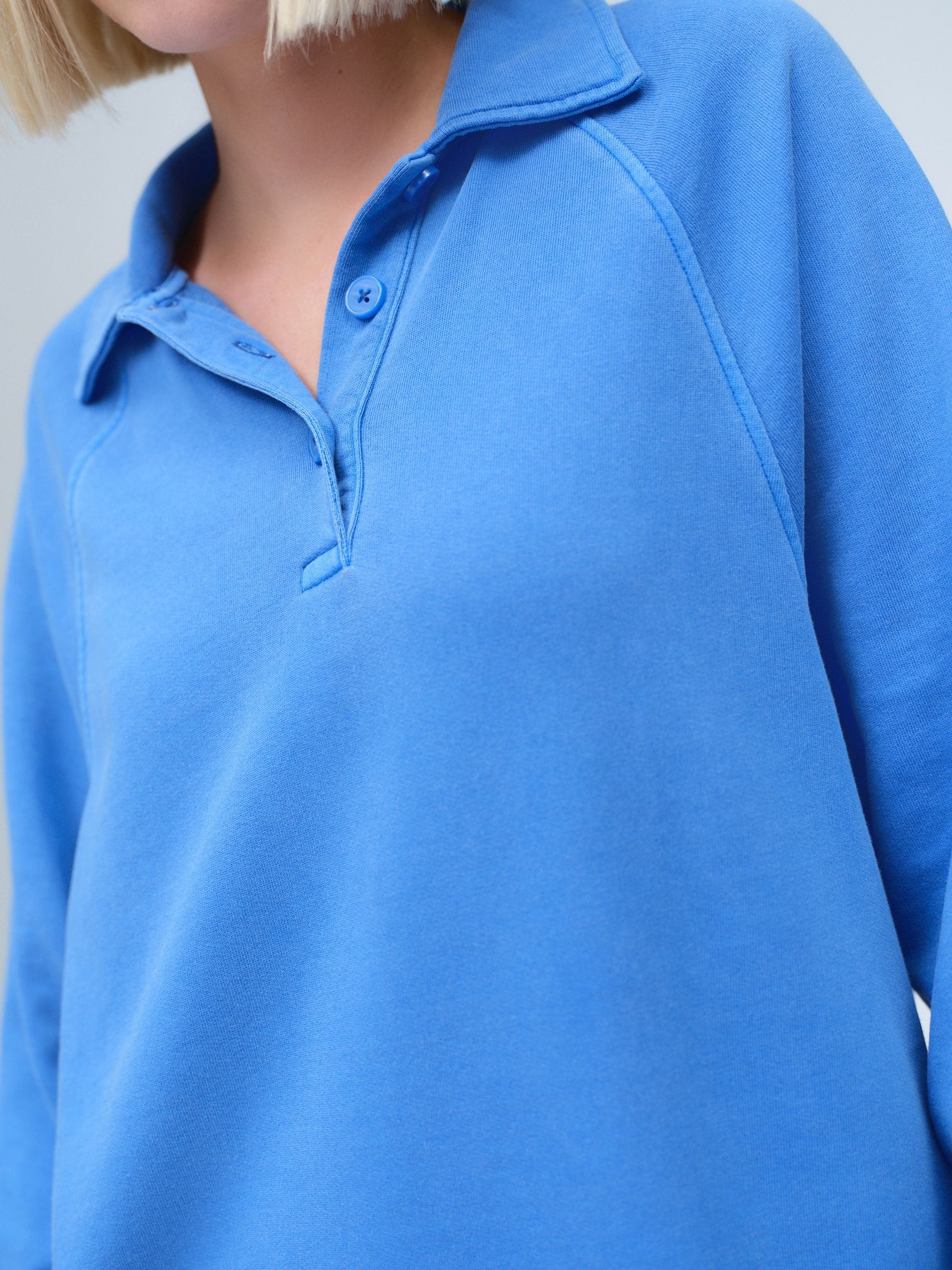 Kobaltblauw - Rugby Loopback Polo Collard Sweatshirt met lange mouwen