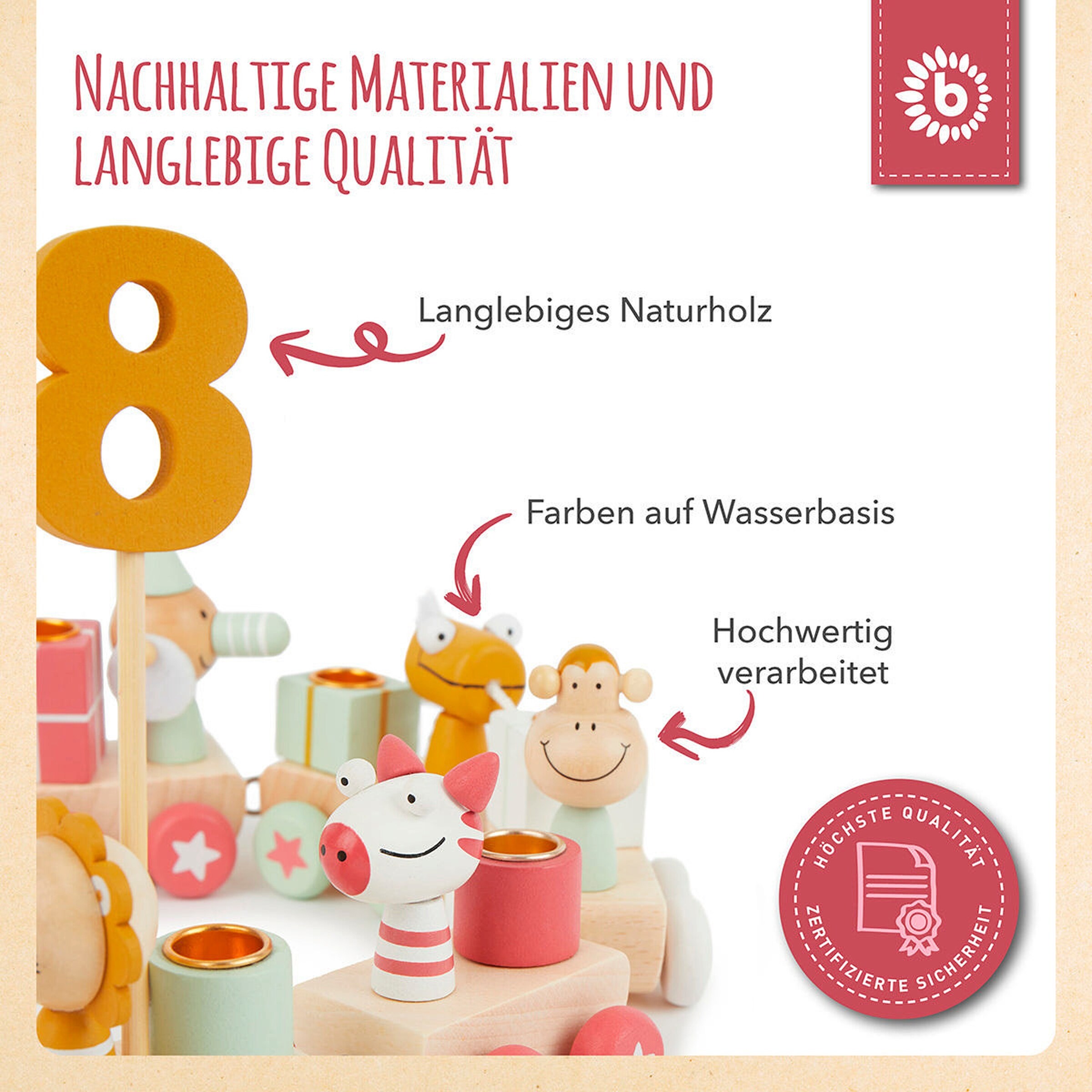 Bieco Geburtstagszug Holz Scandi-Chic Berry 0-99 Jahre Berry