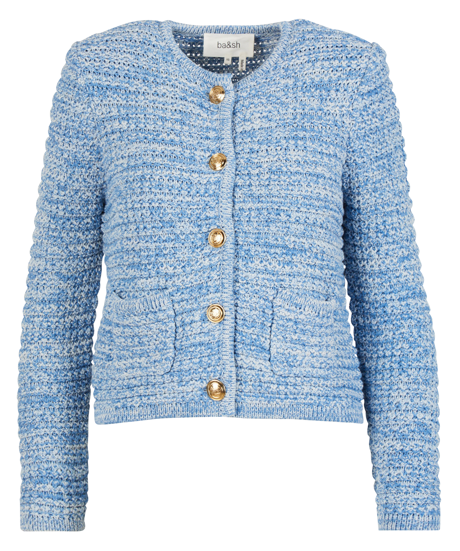 GUSPA - Gilet col rond avec boutons bijoux en maille| Bleu