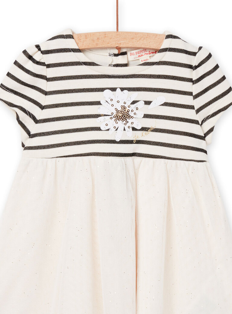 Robe à rayures et tulle pailleté écrue bébé fille