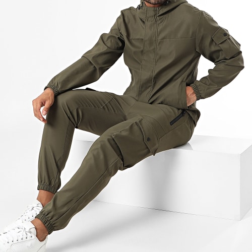 Ensemble Veste Zippée Capuche Et Pantalon Cargo Vert Kaki