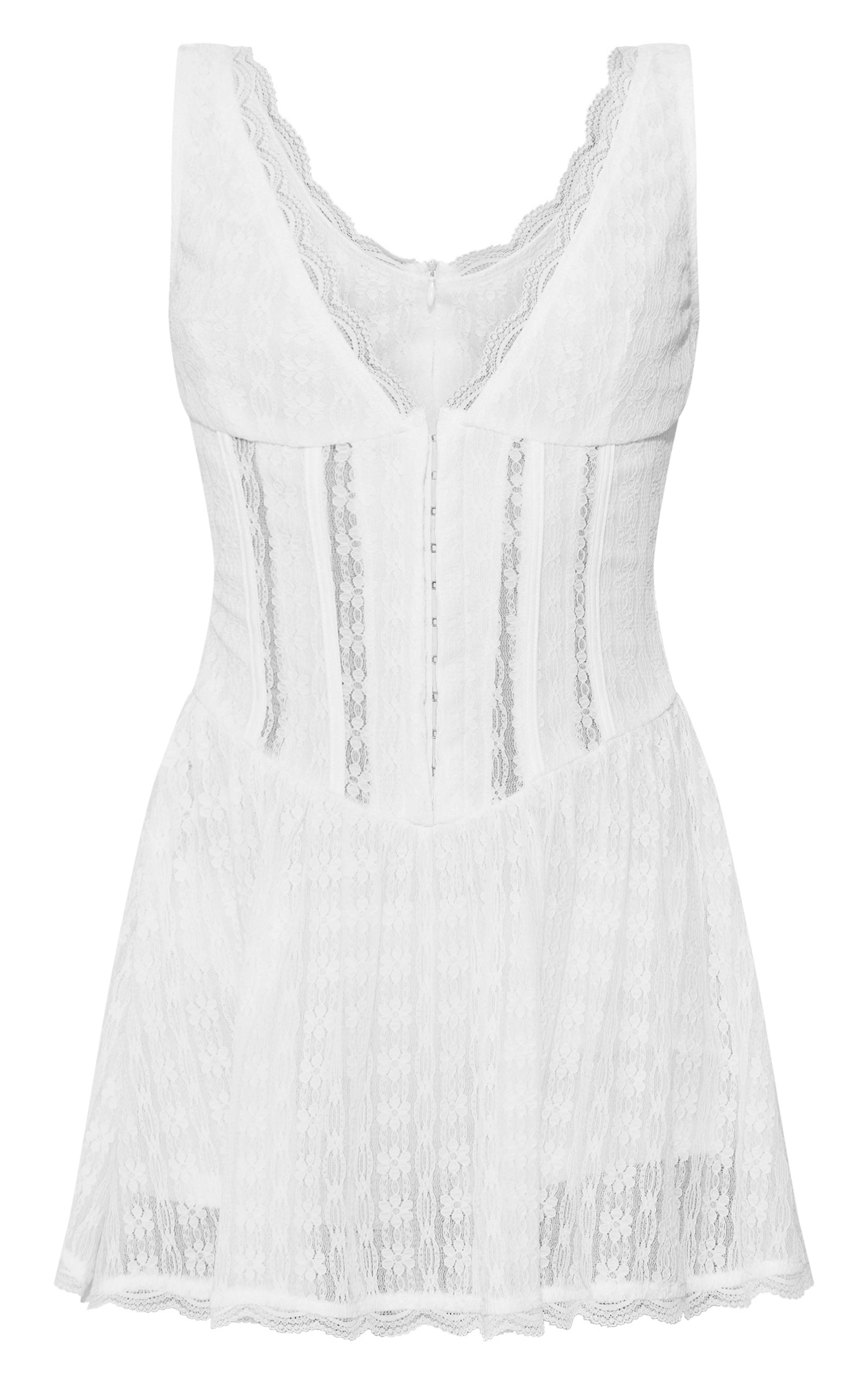 Blanc Combi-short Vaporeux À Détail Corset En Dentelle Texturée