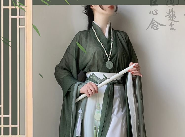 Francoix - Bloemen Hanfu Jas / Wikkeltop / Maxi Rok / Sjaal / Set
