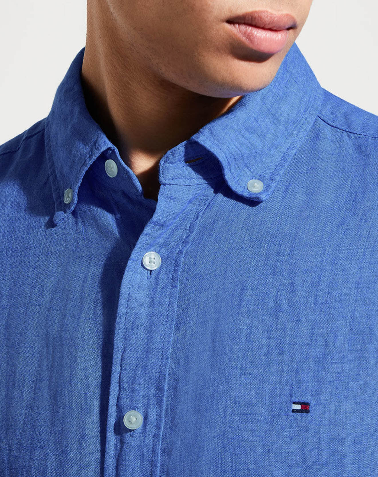 Tommy Hilfiger Chemise droite 100% Lin Pigment Dyed bleue