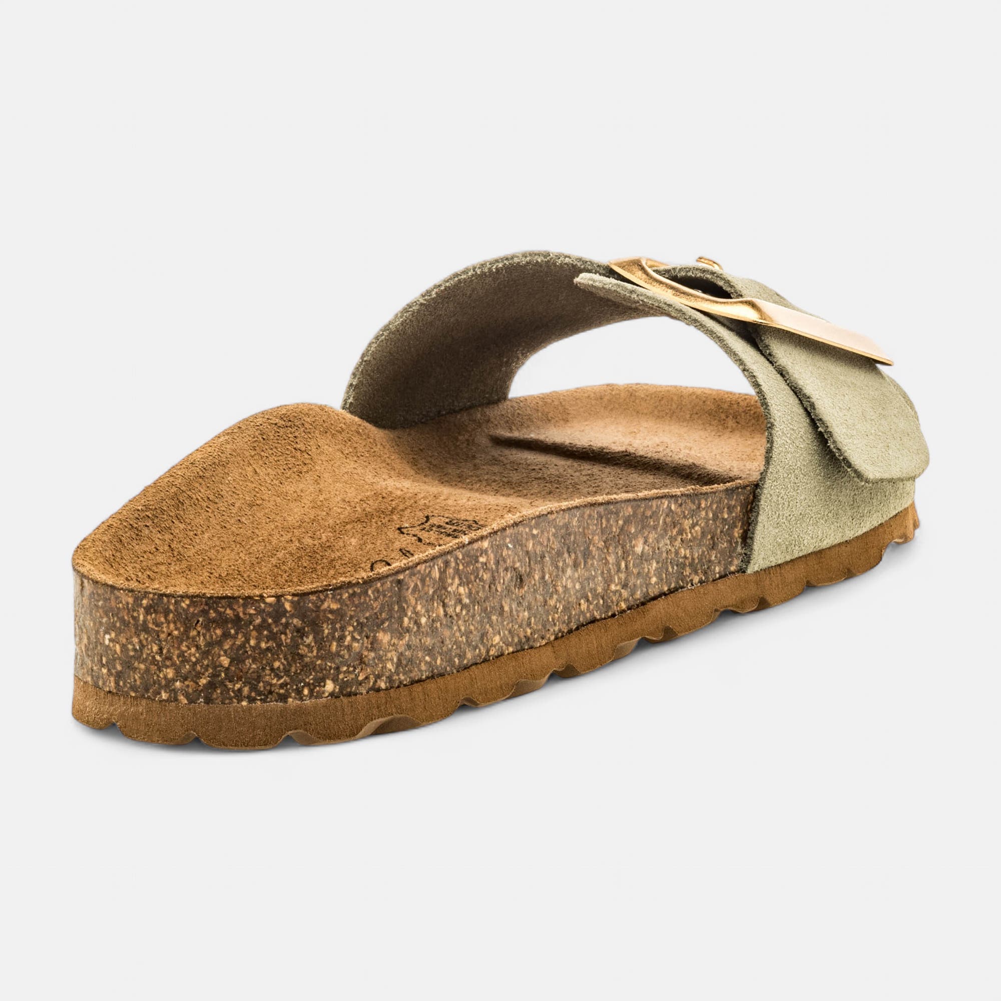 Mules semelle liège Femme en cuir vert clair
