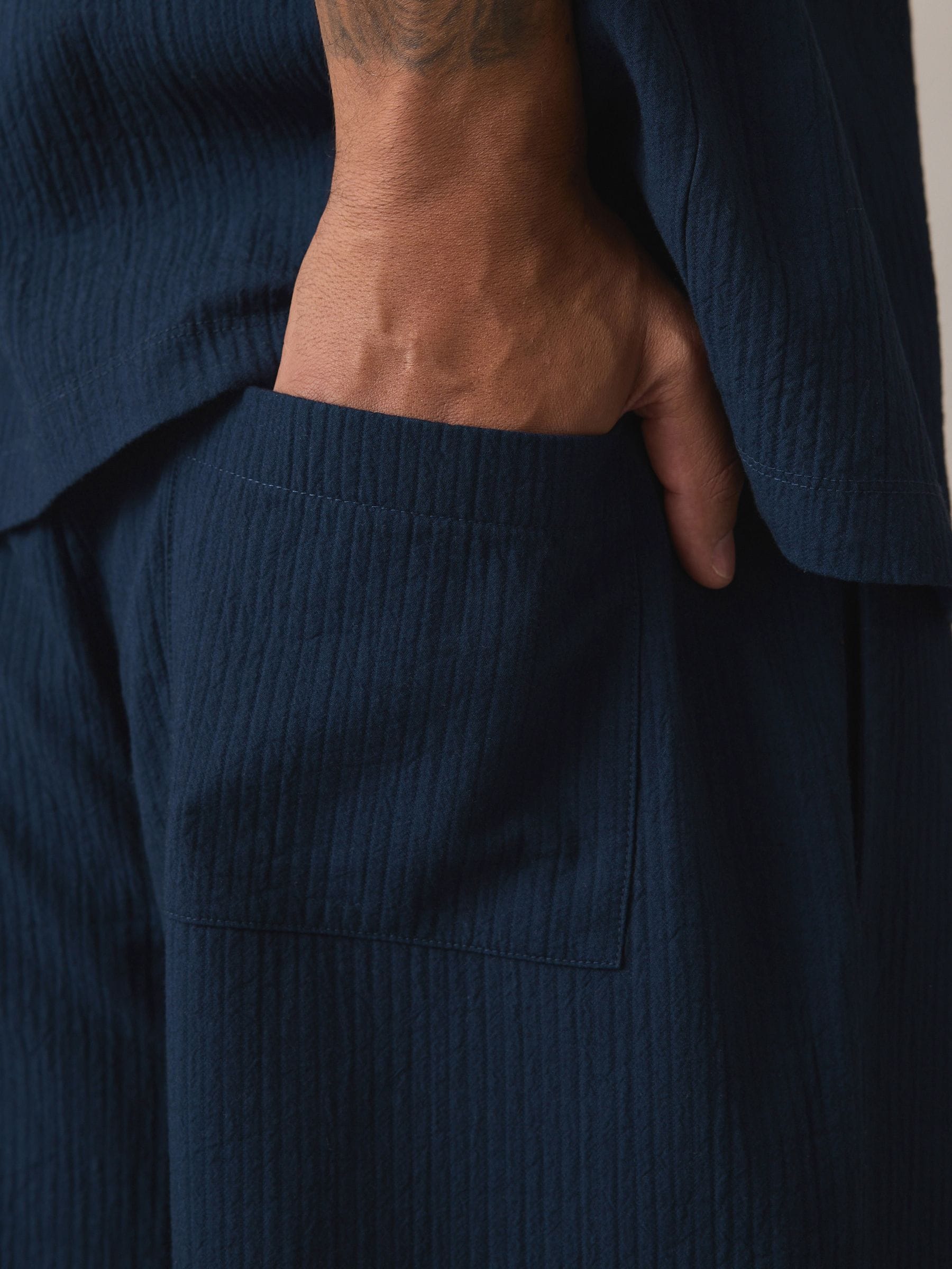 Donkerblauw - Stripe Short Sleeve Button Through Pyjamas Set