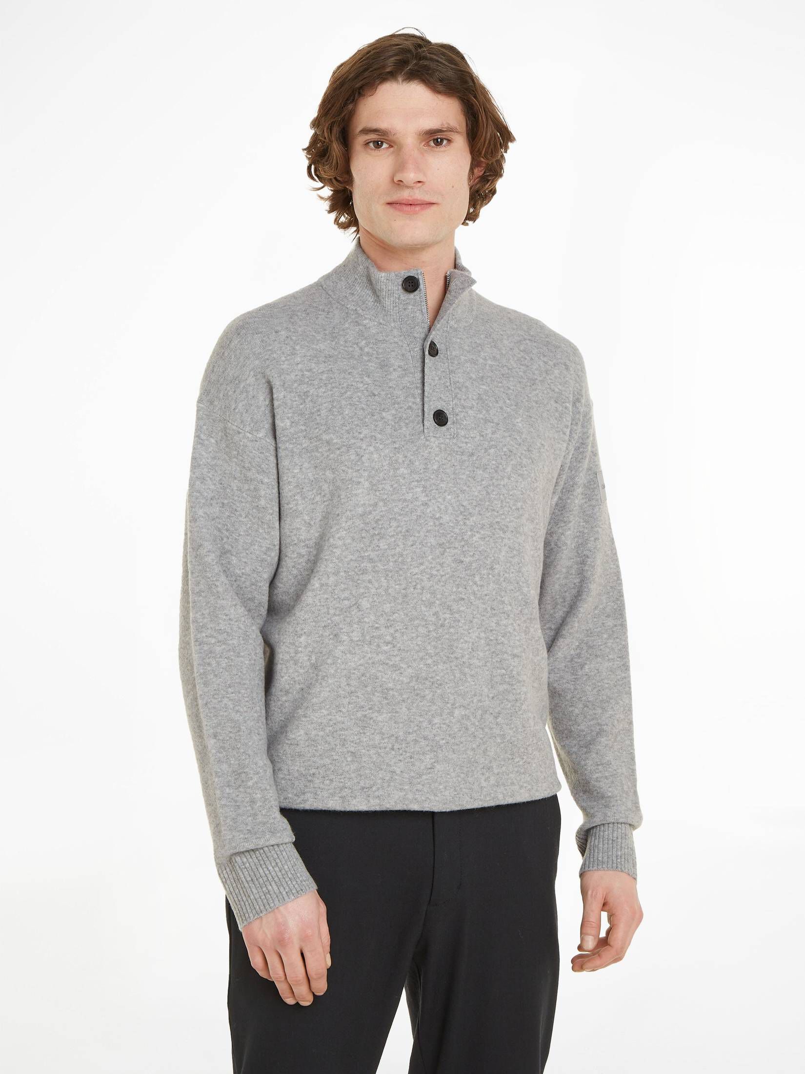 CALVIN KLEIN| Herren Strickpullover Troyer mit Knopfleiste und Reißverschluss