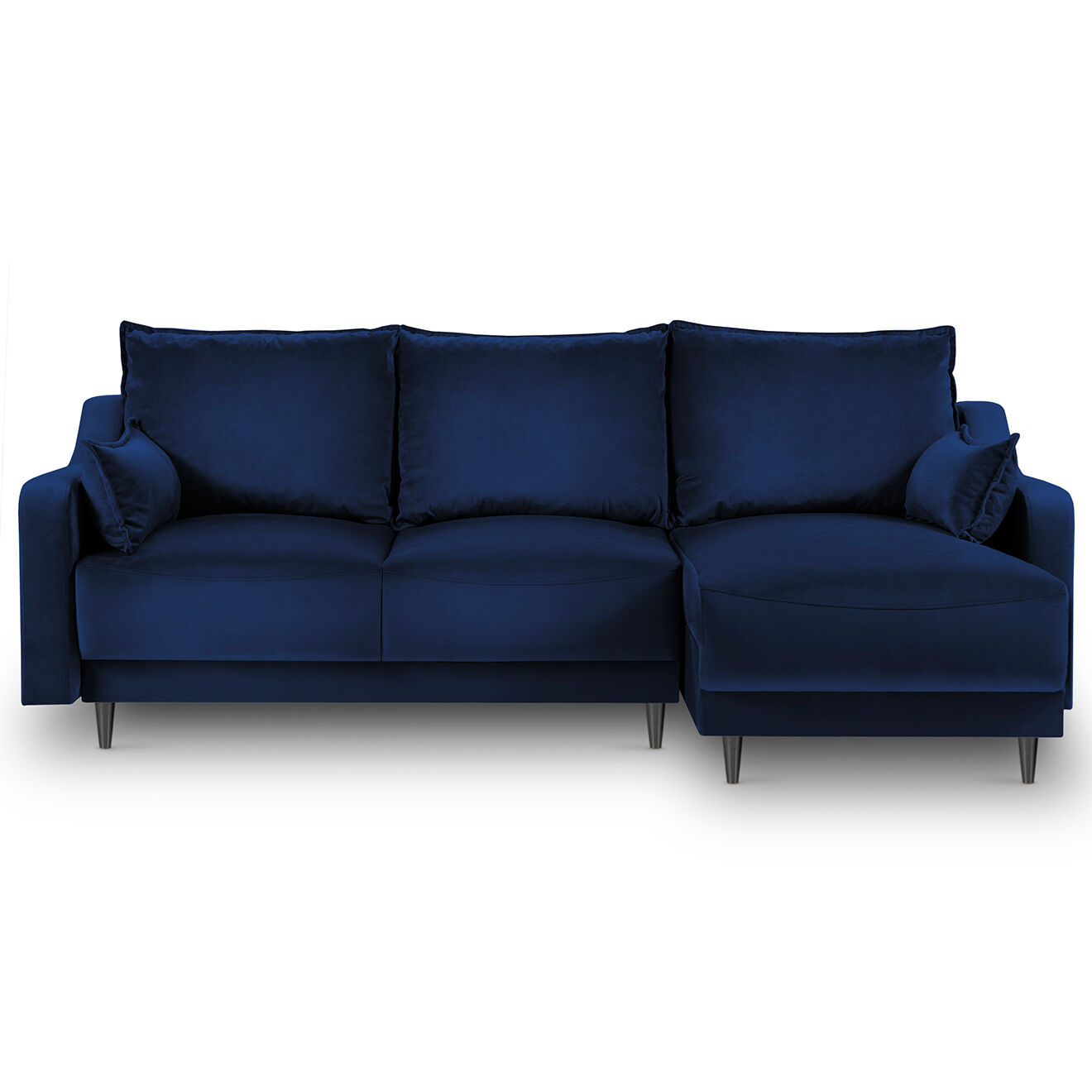 Mazzini Sofas Canapé d'angle Réversible Convertible avec Coffre en Velours Freesia bleu roi - 220x150x90 cm