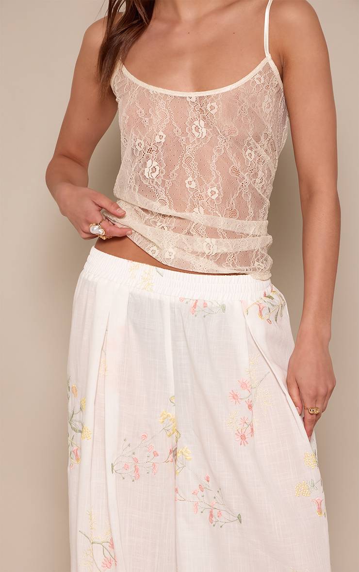 Blanc Pantalon Ballon Brodé De Motifs Floraux