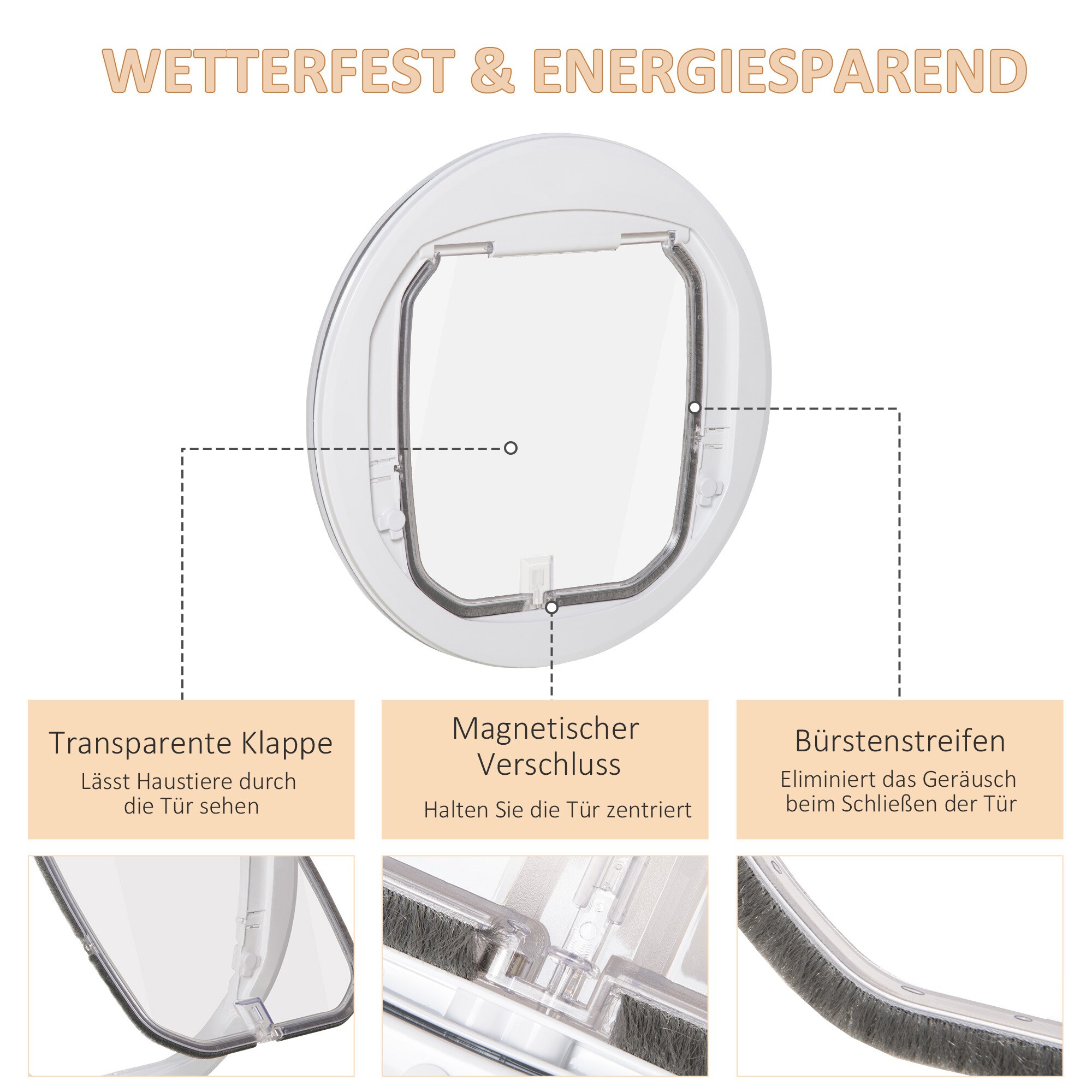 PawHut Katzenklappe mit 4 Wege Verriegelungssystem weiß Ø44 x 4T cm