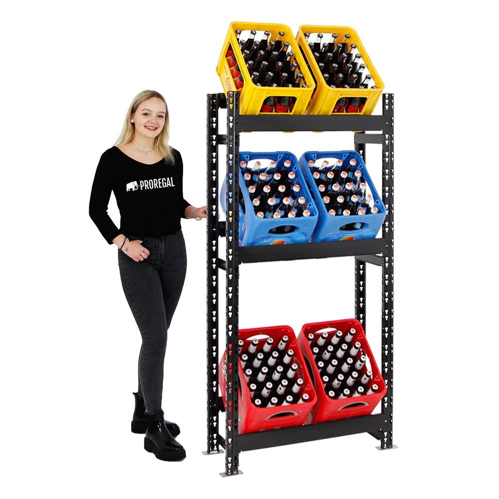 PROREGAL Drankkrattenrek, model Tegernsee, HxBxD 160 x 80 x 30 cm, 6 kratten, zwart