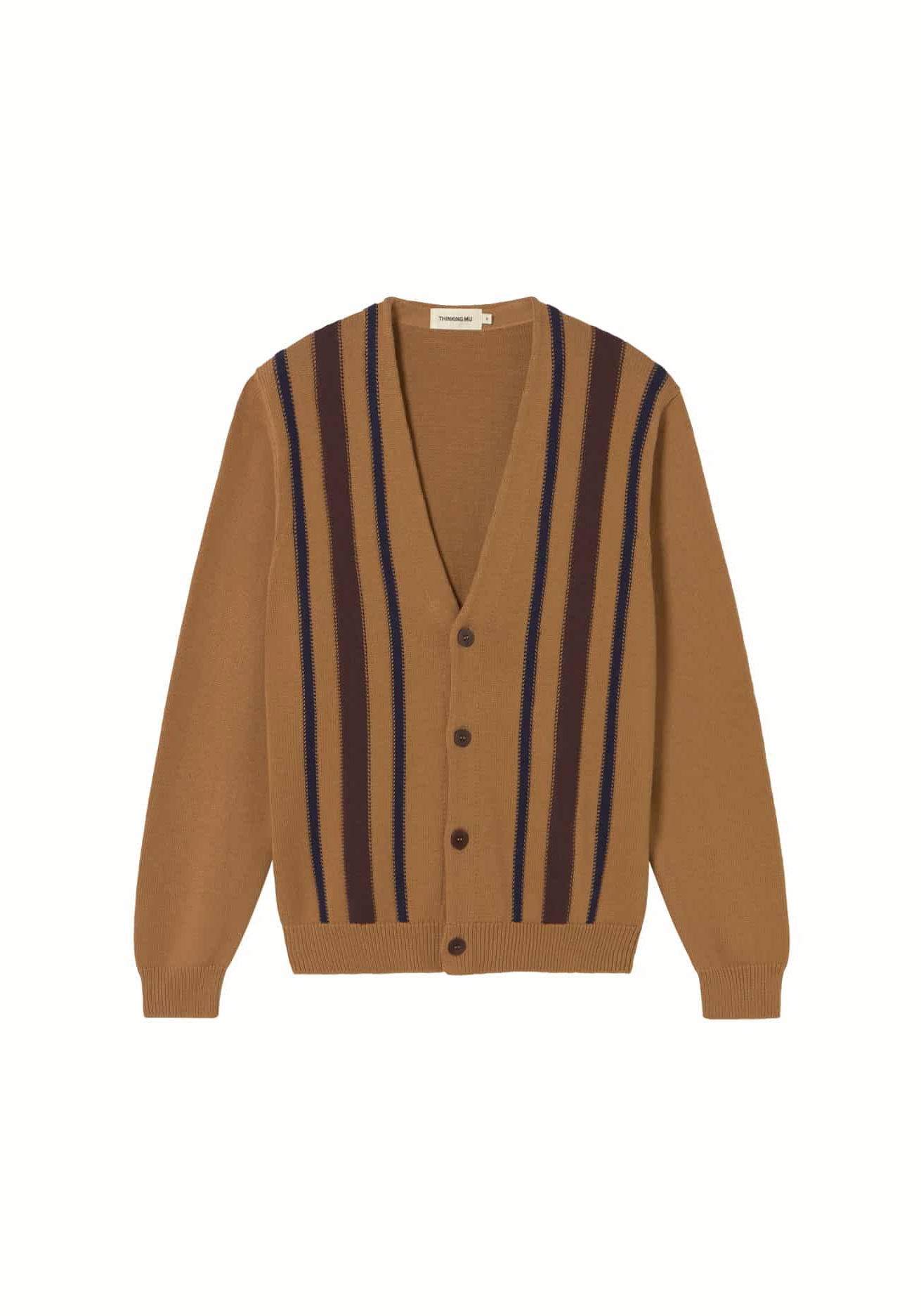 Thinking Mu Strick-Cardigan Stripes Creed Brown
