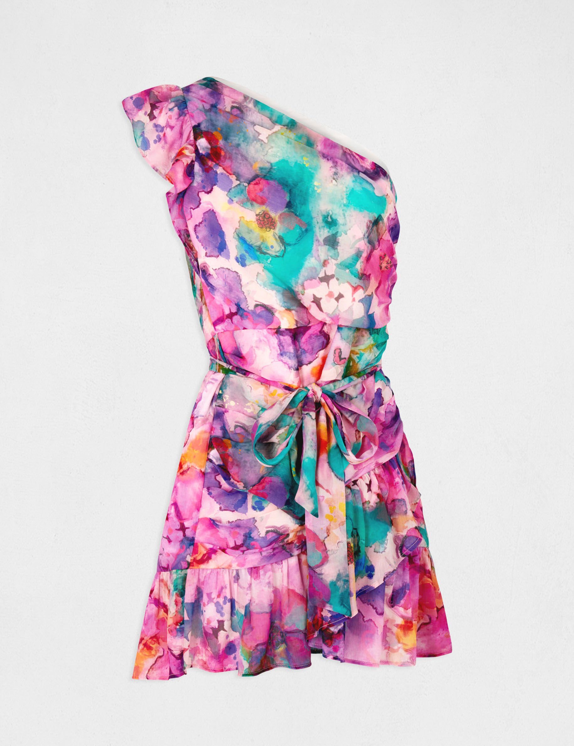 Robe ajustée drapée asymétrique imprimée multico femme - multico