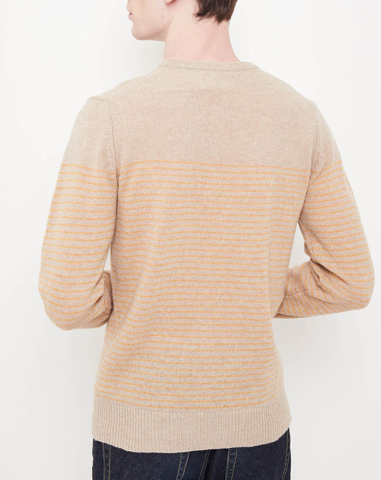 Hartford Pull 100% Laine Jacquard à rayures beige/jaune