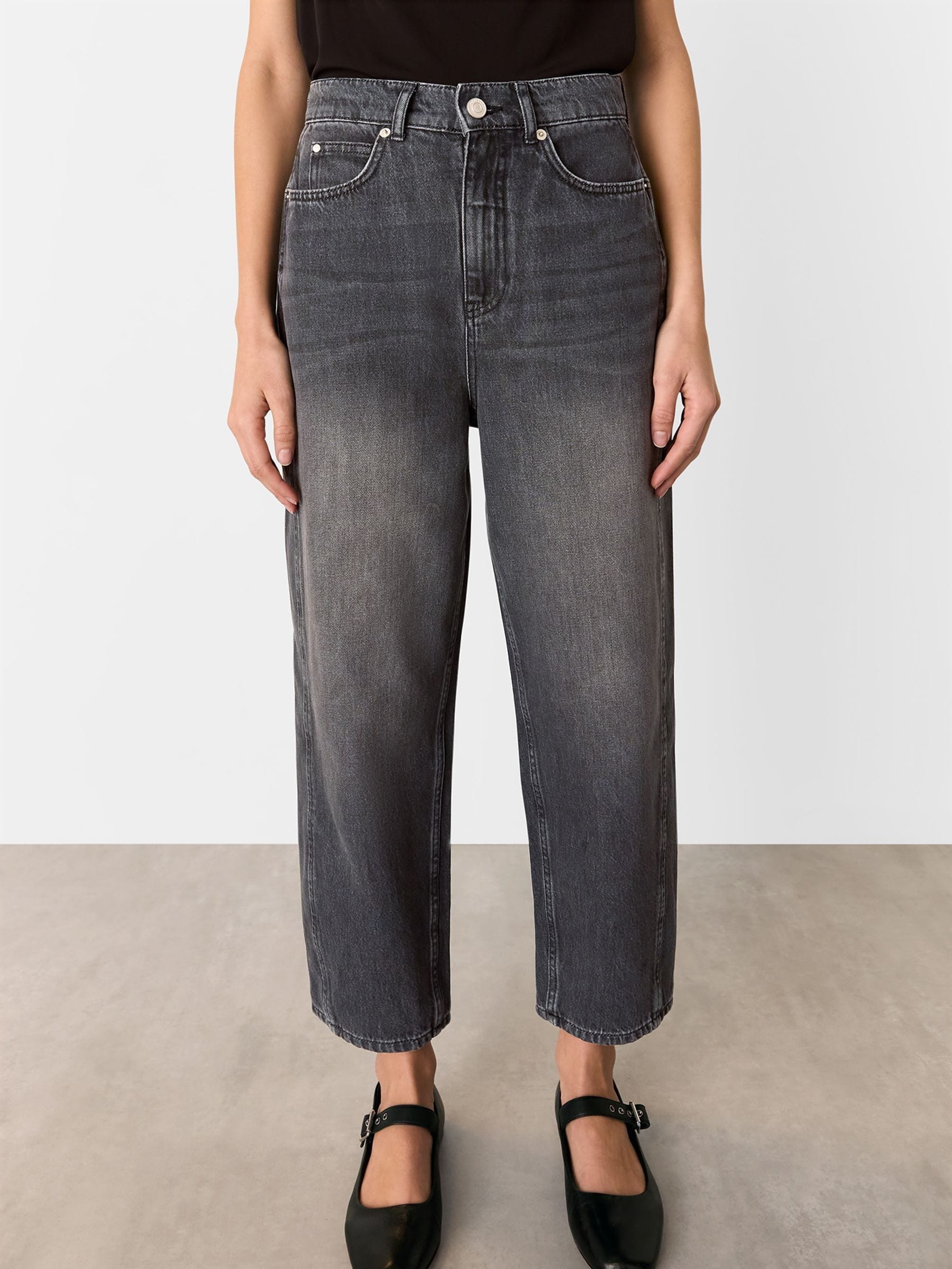 Grijs - Whistles High Waist Barrel Taper Leg 100% Cotton Jeans