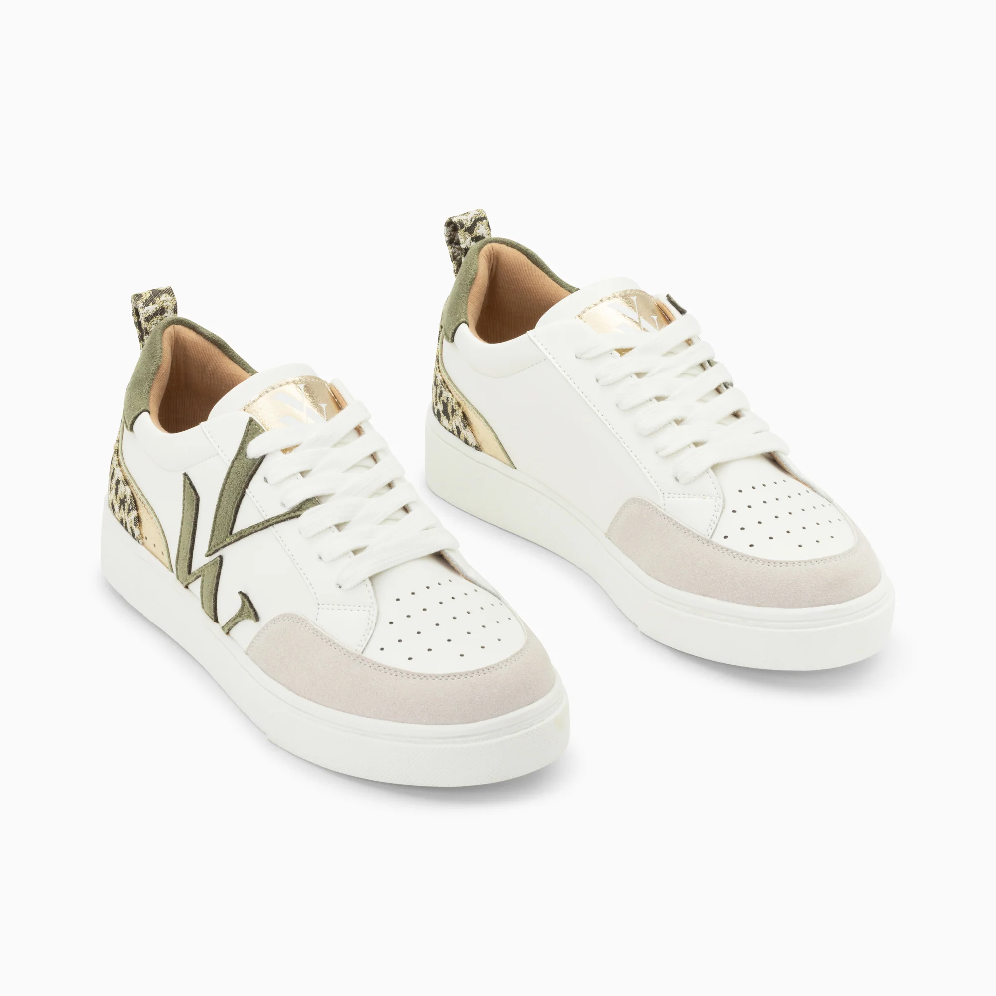 Sneakers-Baskets monogramme Joyce blanc et kaki