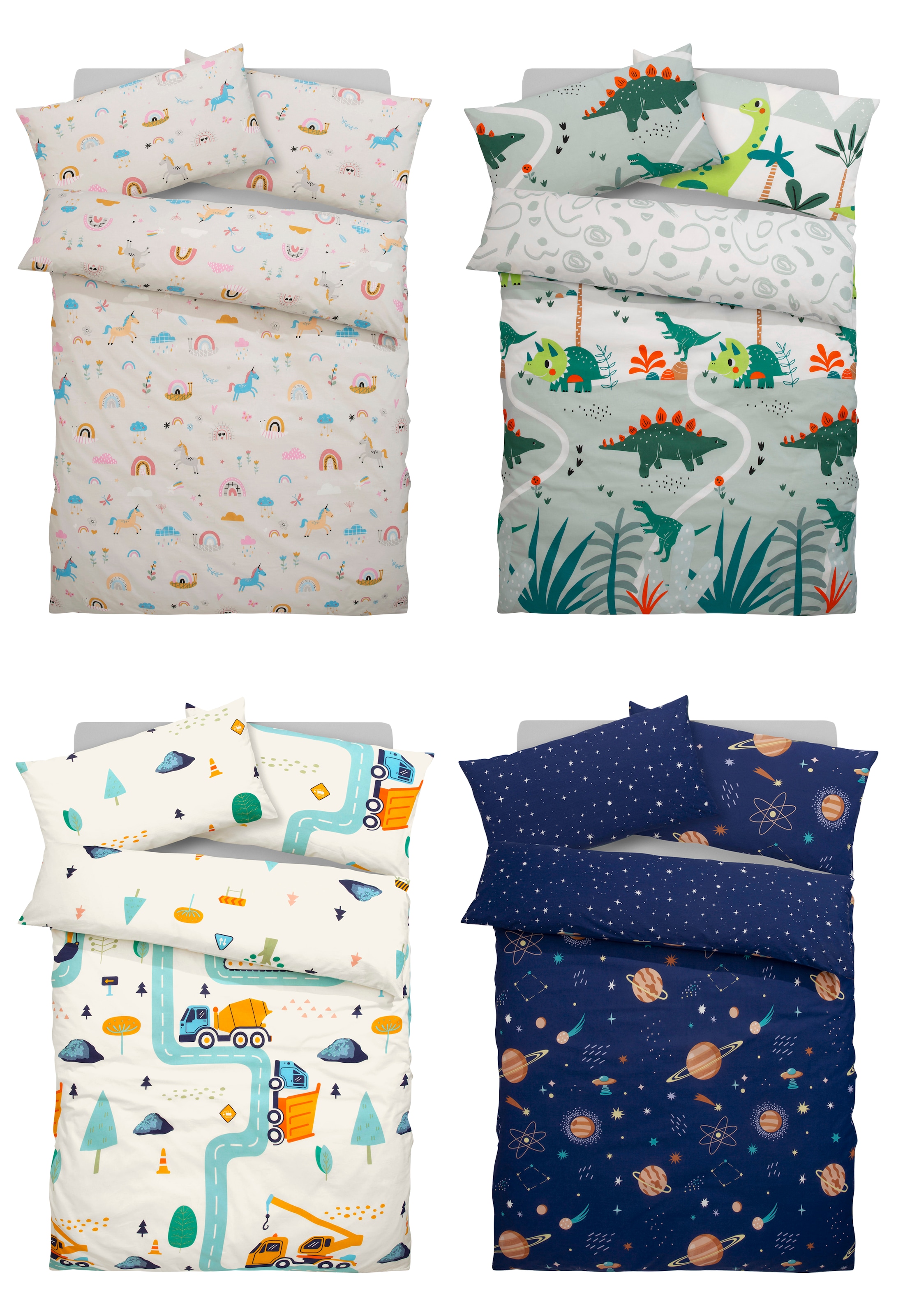 Lüttenhütt Kinderbettwäsche »CUDDLEE« 2 Stk. tlg. in vielen Designs: Dino,Einhorn,Weltraum,Baustelle,Herz,Trecker,Safari